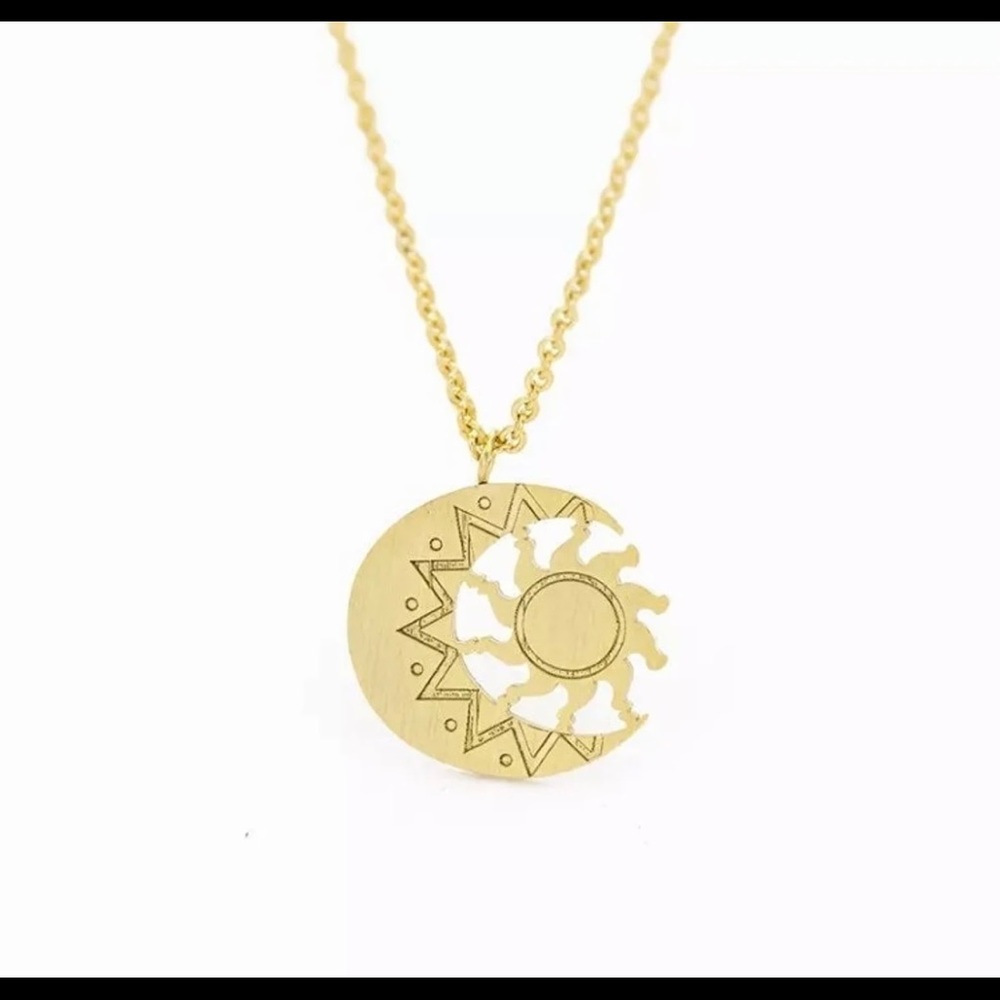 Gold Sun and Moon minimalist layering necklace